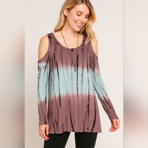 Urban X Tie-Dye Cold Shoulder Long Sleeve Top | Size Large L